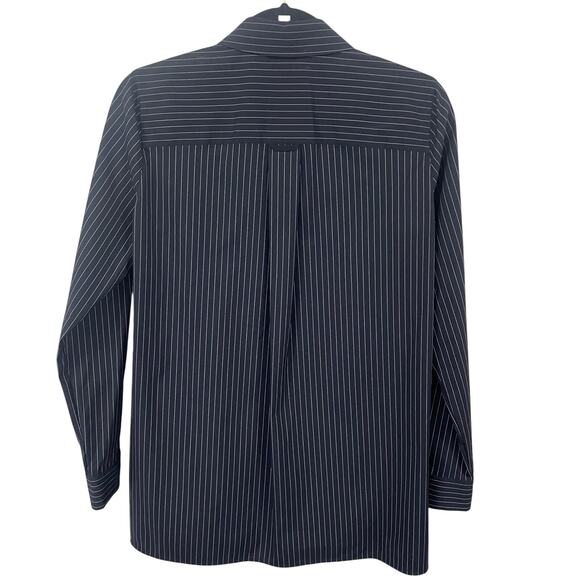 Lafayette 148 New York Long Sleeve Striped Concealed Button Up Navy White XS - Picture 3 of 7